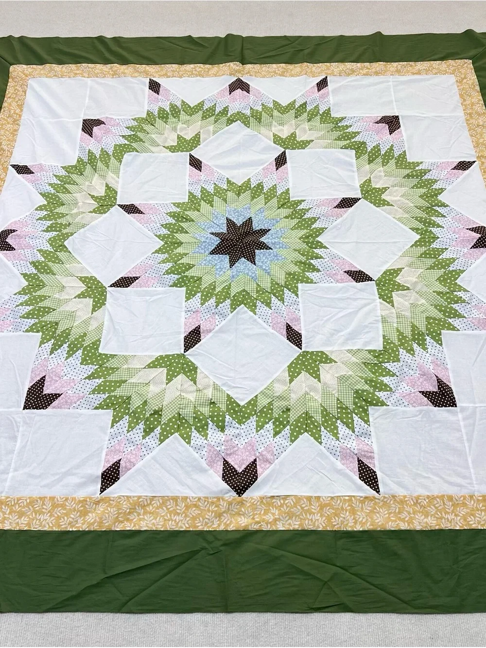 Handmade Spiral Texas Lone Star 100%Cotton Queen size Patchwork Quilt Top/Topper